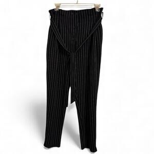 JCL Black Pinstripe Trousers with belt